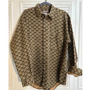 RINNOVATO VTG Mens L Hand Block Printed 100% Organic Cotton Button Up